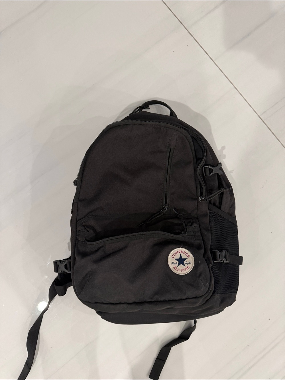 Converse Black Men's Backpack with Patch Logo and multiple components for comp.